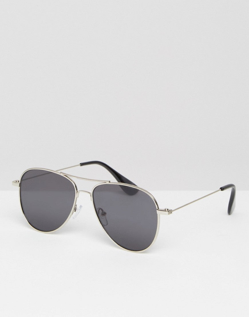 Flat Lens Silver Aviator Sunglasses