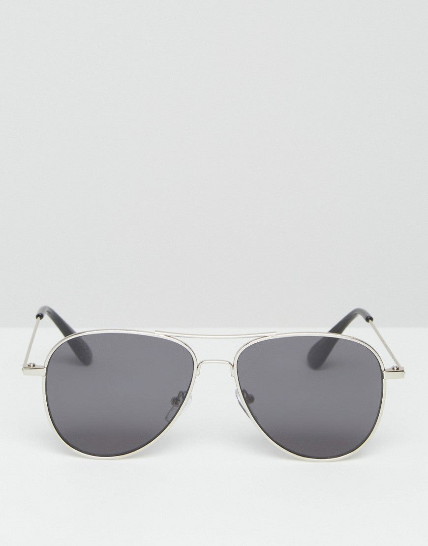 Flat Lens Silver Aviator Sunglasses