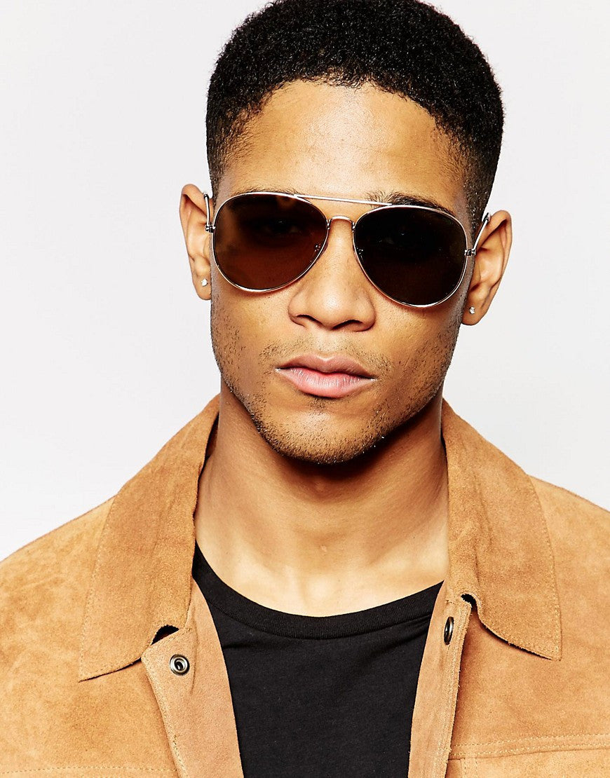 Aviators With Flat Lens In Gold