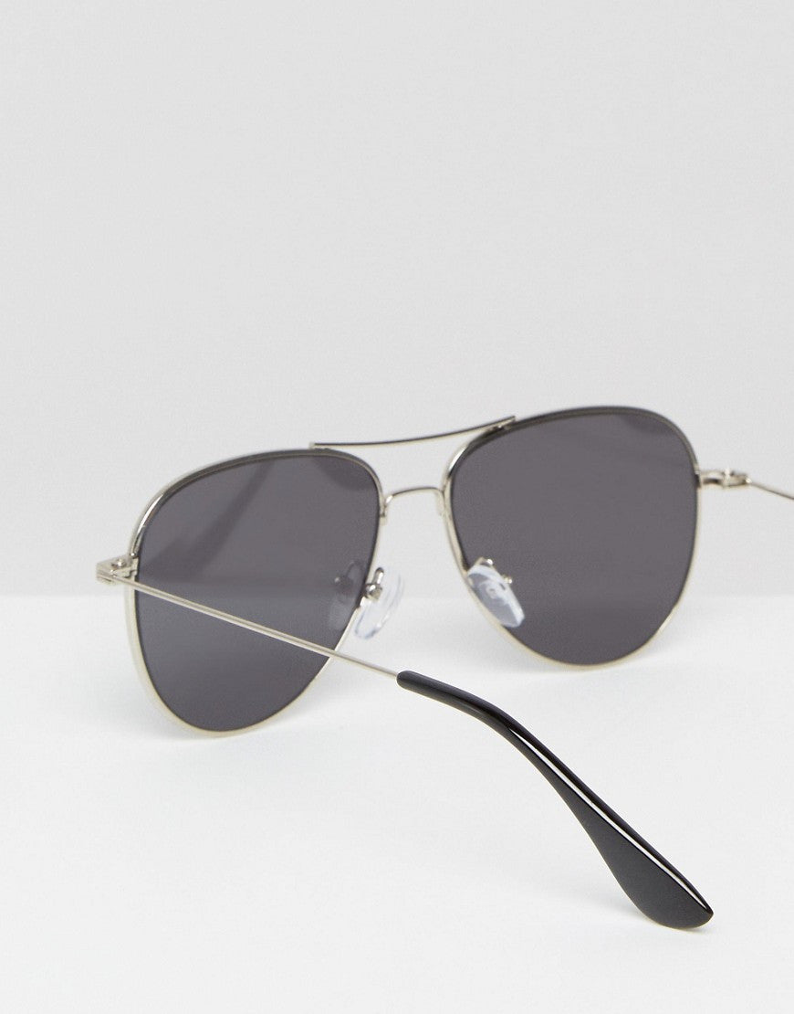 Flat Lens Silver Aviator Sunglasses